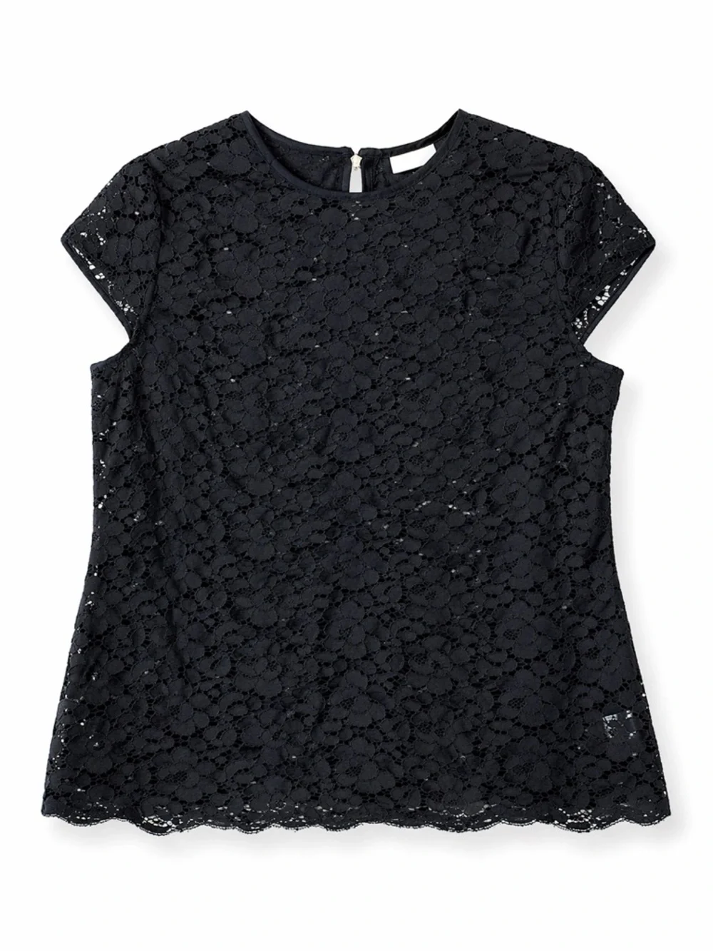 Liz Claiborne Black Floral Lace Blouse Short Sleeve Top Size M